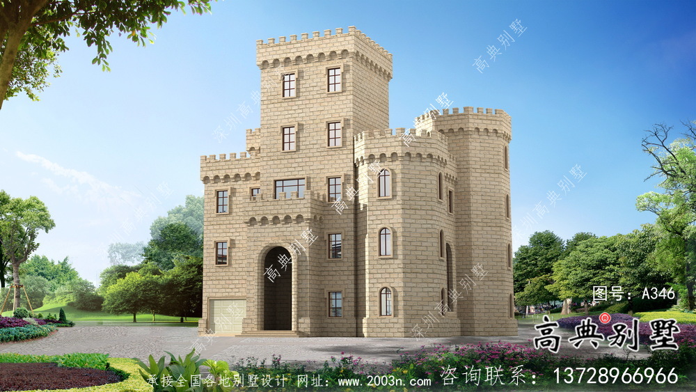 歐式五層城堡式別墅奢華別墅外觀設(shè)計(jì)圖
