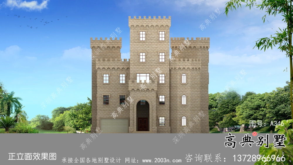 歐式五層城堡式別墅奢華別墅外觀設(shè)計(jì)圖