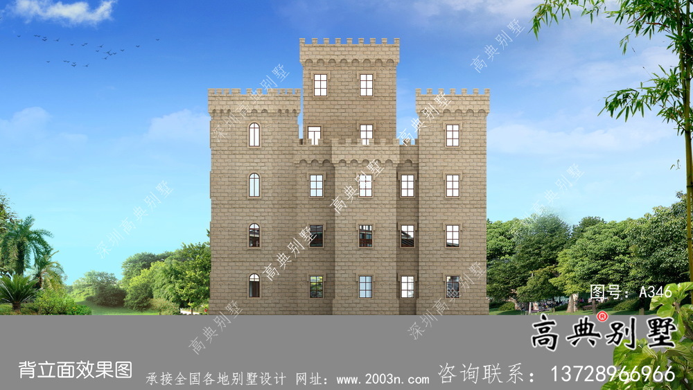 歐式五層城堡式別墅奢華別墅外觀設(shè)計(jì)圖