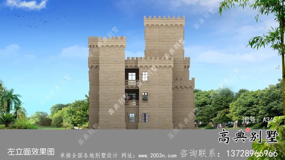 歐式五層城堡式別墅奢華別墅外觀設(shè)計(jì)圖