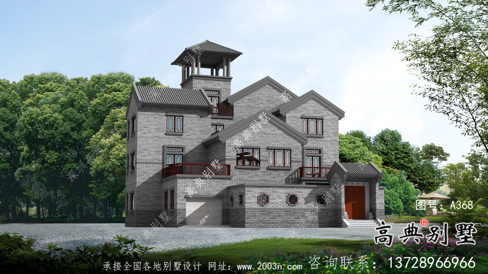 新中式三層庭院鄉村別墅平面設計圖及效果圖