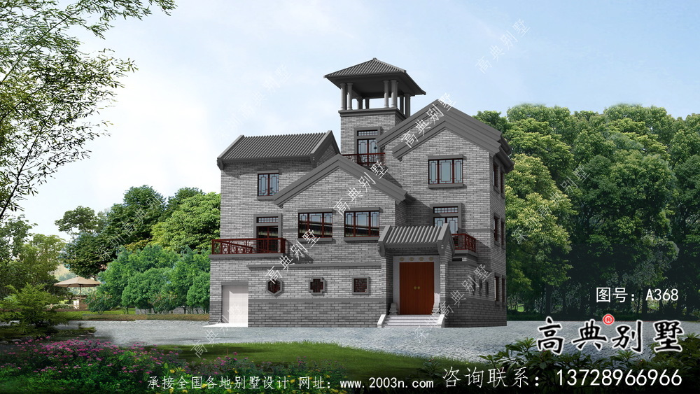 新中式三層庭院鄉村別墅平面設計圖及效果圖