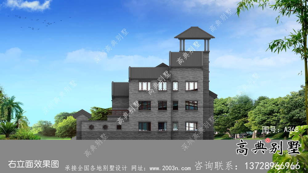新中式三層庭院鄉村別墅平面設計圖及效果圖