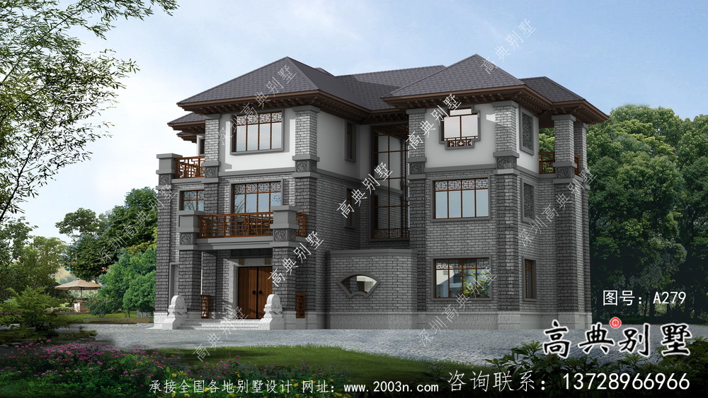 清新中式別墅，新中式自建別墅設計圖（效果圖）