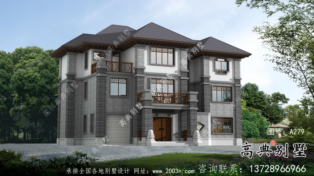 清新中式別墅，新中式自建別墅設計圖（效果圖）