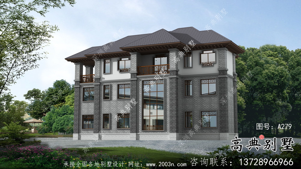 清新中式別墅，新中式自建別墅設計圖（效果圖）