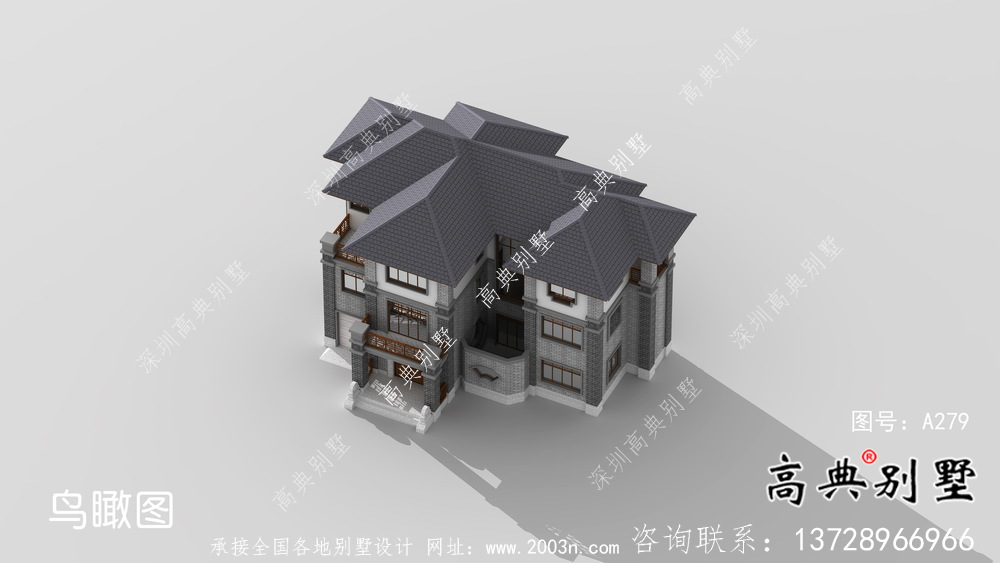 清新中式別墅，新中式自建別墅設計圖（效果圖）