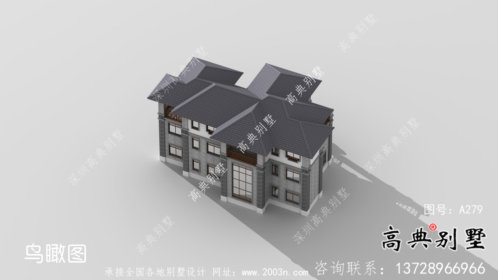 清新中式別墅，新中式自建別墅設計圖（效果圖）