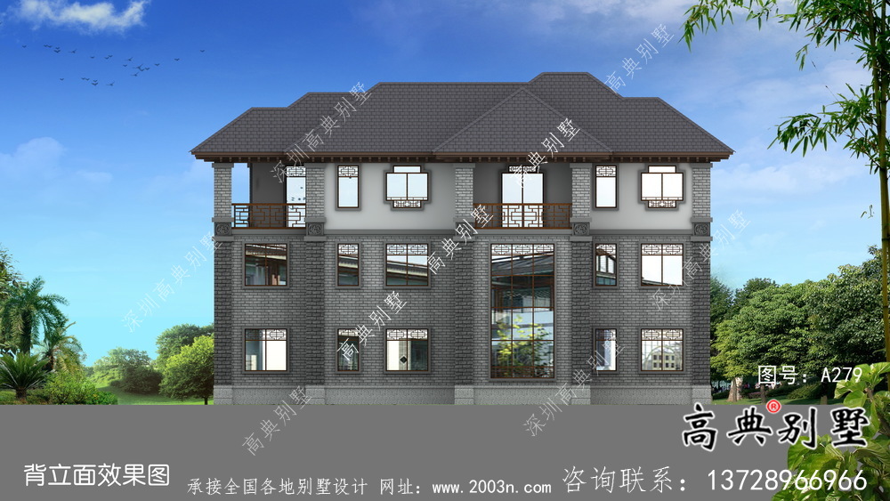 清新中式別墅，新中式自建別墅設計圖（效果圖）