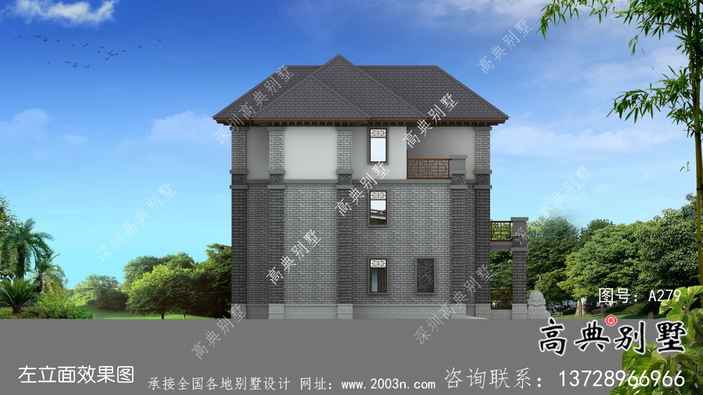 清新中式別墅，新中式自建別墅設計圖（效果圖）