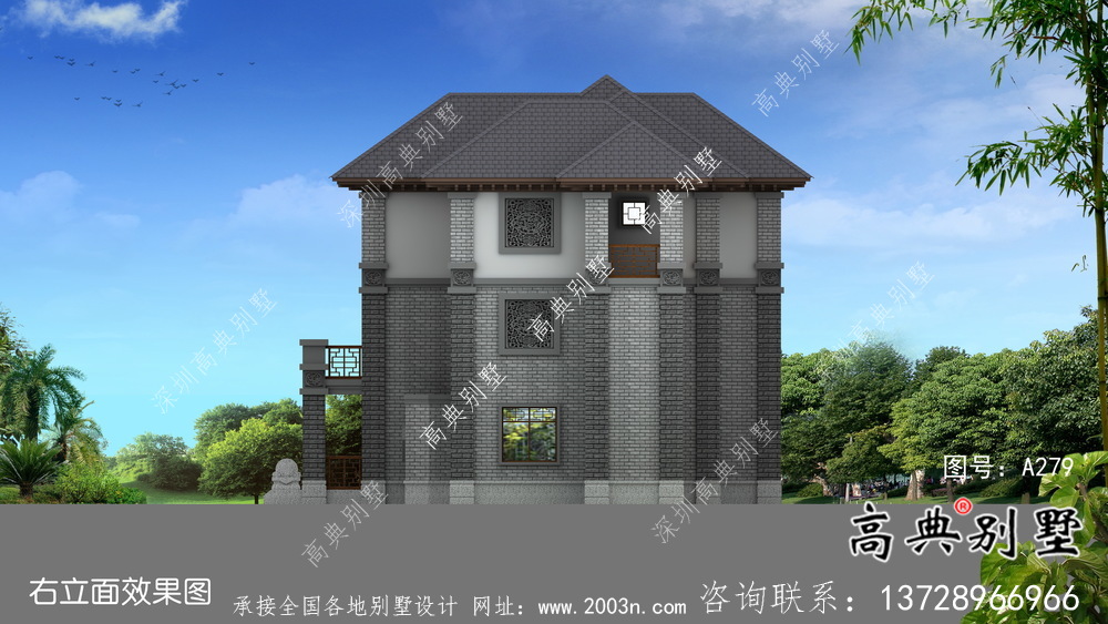 清新中式別墅，新中式自建別墅設計圖（效果圖）