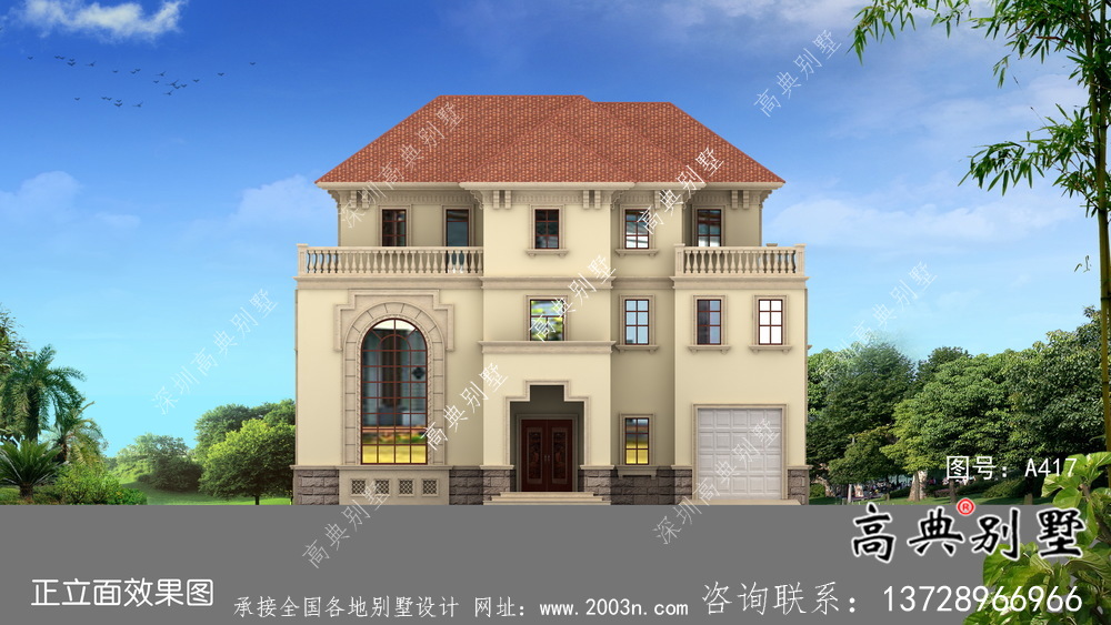 三層高檔大氣歐式鄉(xiāng)村別墅設計圖及效果圖紙