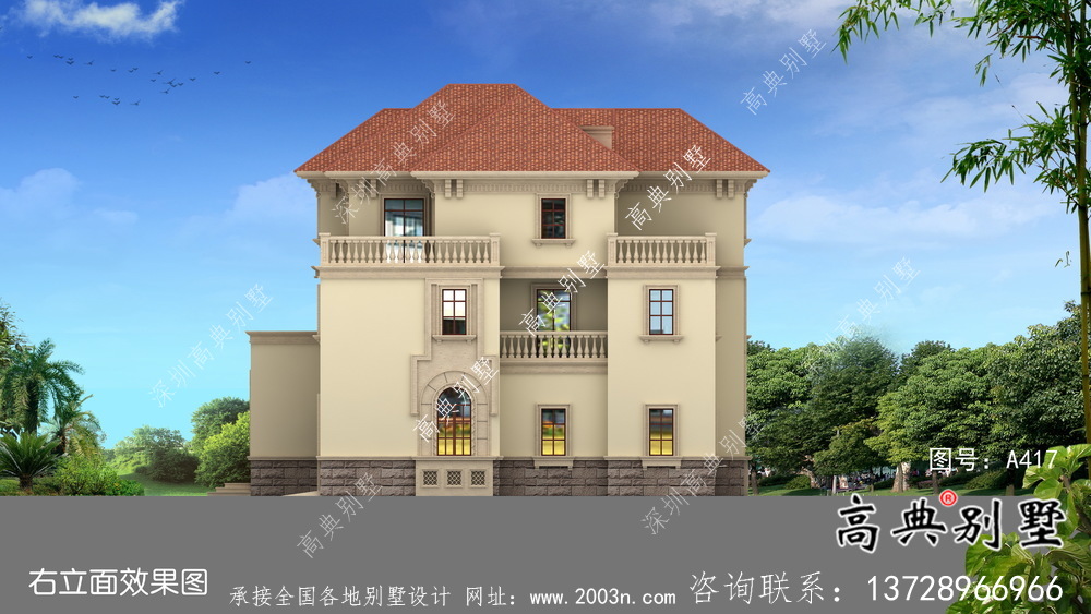 三層高檔大氣歐式鄉(xiāng)村別墅設計圖及效果圖紙
