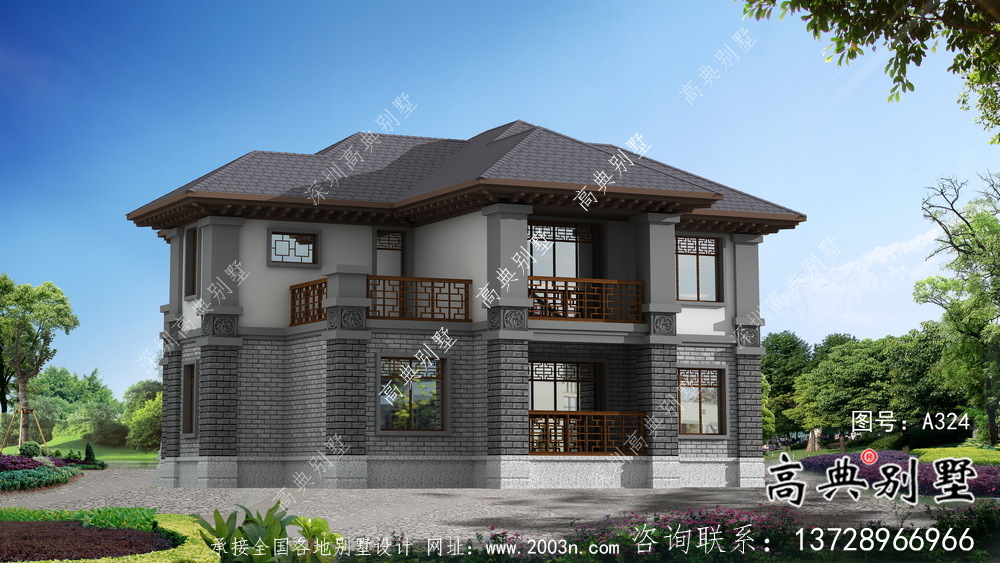 新中式三層清新明亮別墅建筑設(shè)計圖