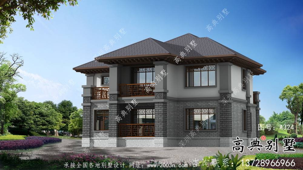新中式三層清新明亮別墅建筑設(shè)計圖