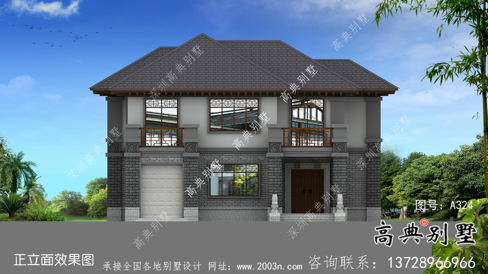 新中式三層清新明亮別墅建筑設(shè)計圖