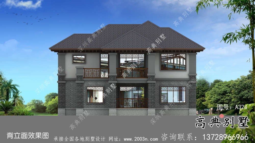 新中式三層清新明亮別墅建筑設(shè)計圖