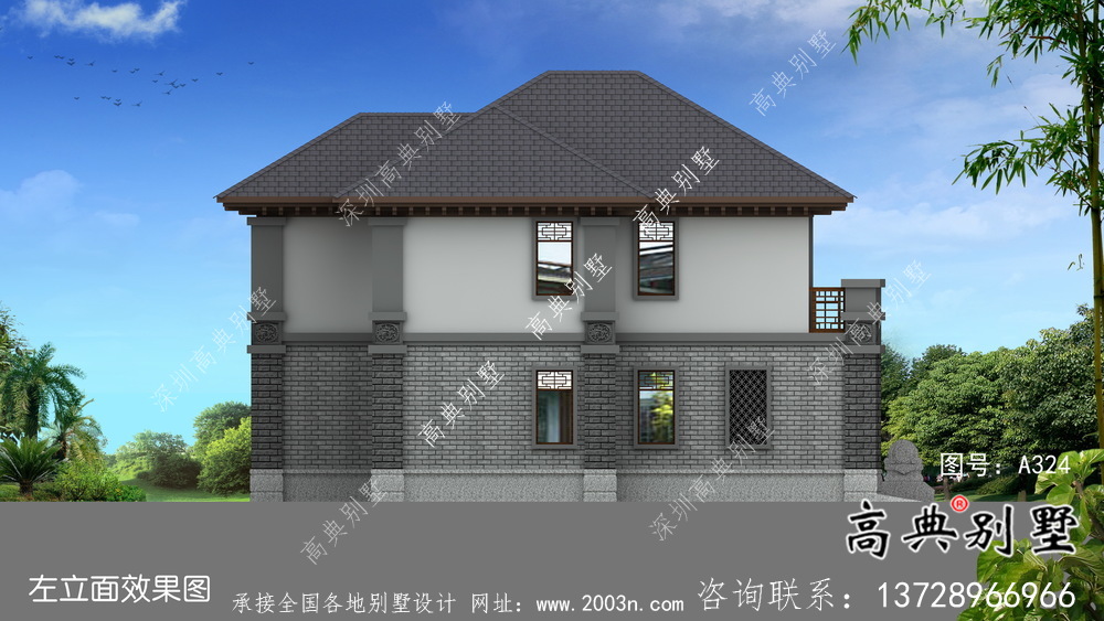 新中式三層清新明亮別墅建筑設(shè)計圖