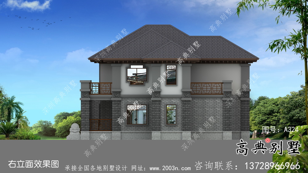 新中式三層清新明亮別墅建筑設(shè)計圖
