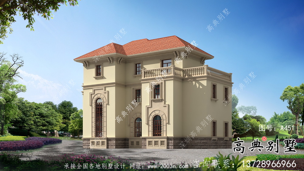 農村高檔三層歐式別墅設計施工效果全套圖紙