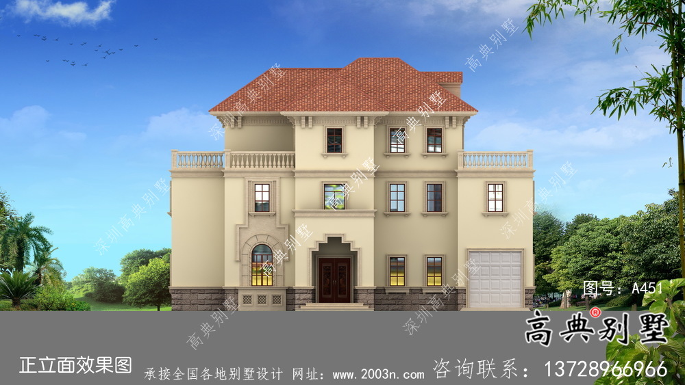 農村高檔三層歐式別墅設計施工效果全套圖紙