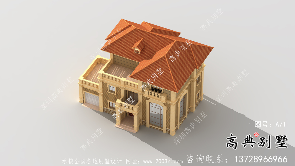 獨幢古典風格經濟三層別墅建筑設計圖紙+設計效果圖