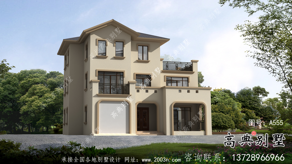 農村別致三層歐式別墅自建施工效果圖紙全套