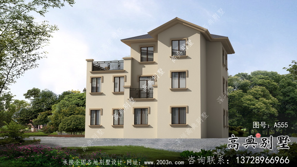 農村別致三層歐式別墅自建施工效果圖紙全套