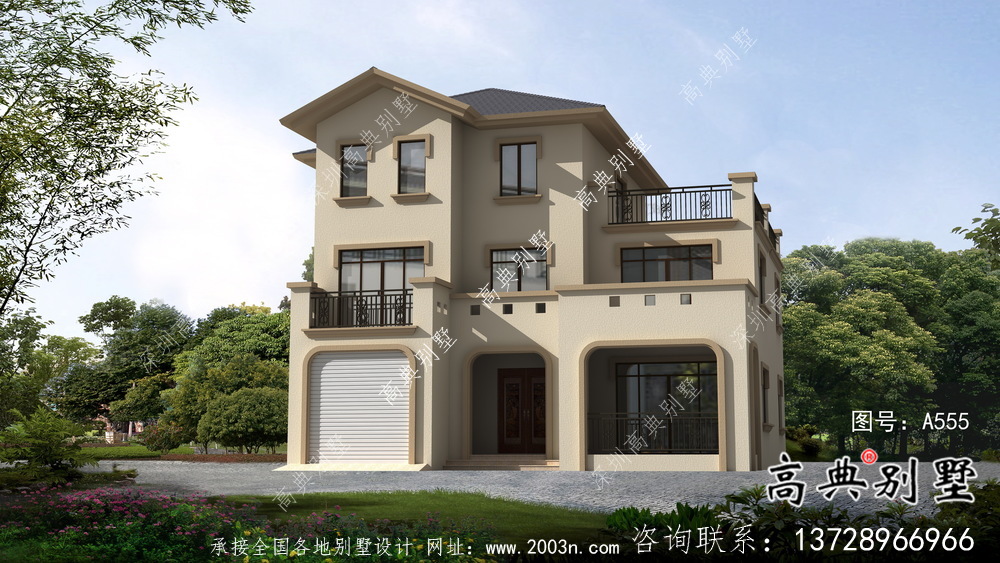 農村別致三層歐式別墅自建施工效果圖紙全套