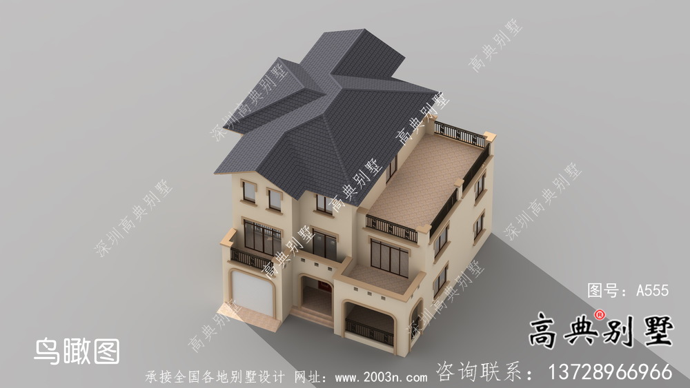 農村別致三層歐式別墅自建施工效果圖紙全套