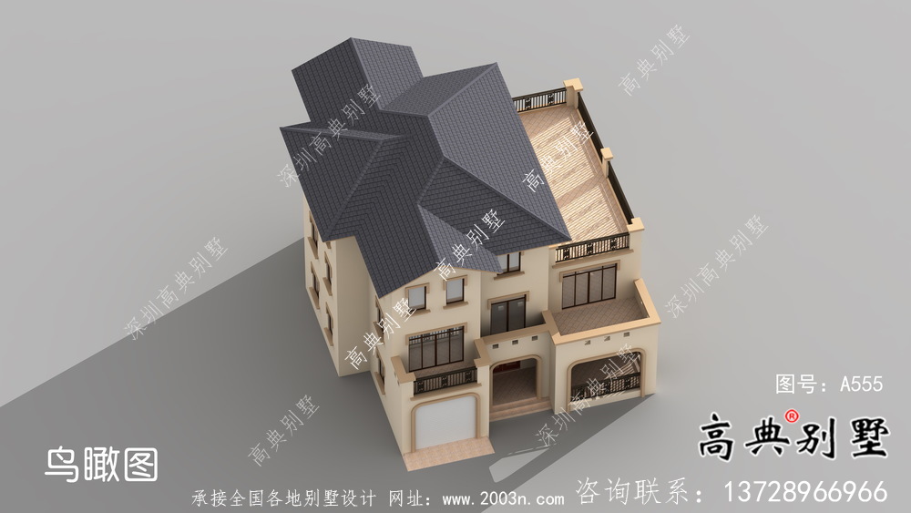 農村別致三層歐式別墅自建施工效果圖紙全套