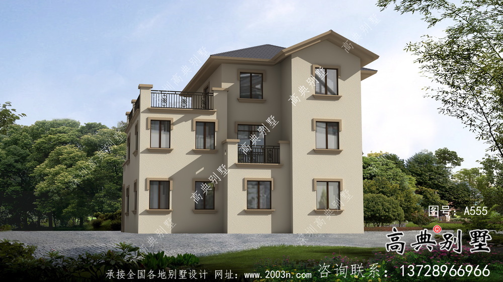 農村別致三層歐式別墅自建施工效果圖紙全套
