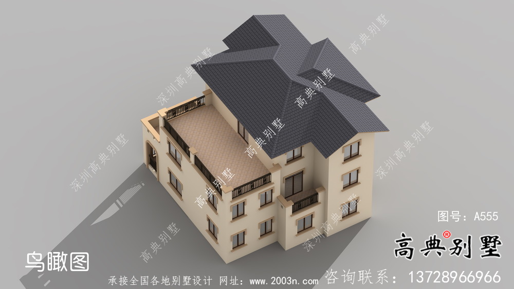 農村別致三層歐式別墅自建施工效果圖紙全套