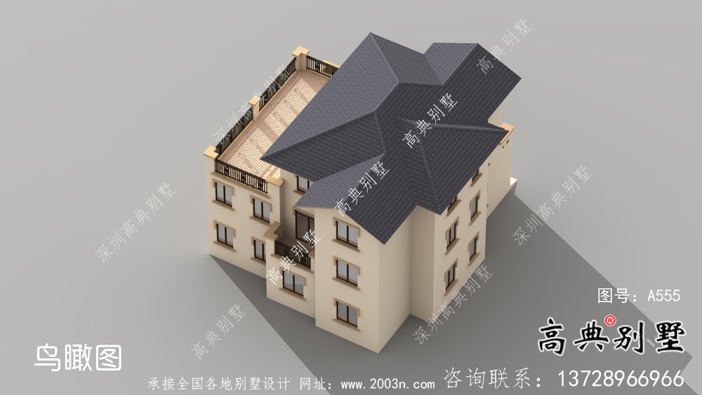 農村別致三層歐式別墅自建施工效果圖紙全套