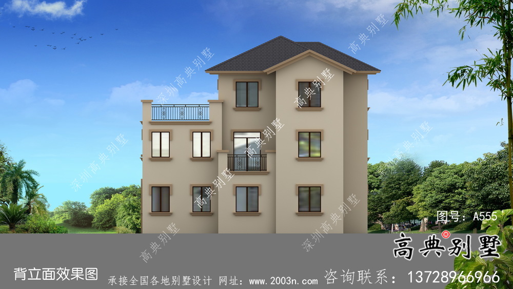 農村別致三層歐式別墅自建施工效果圖紙全套