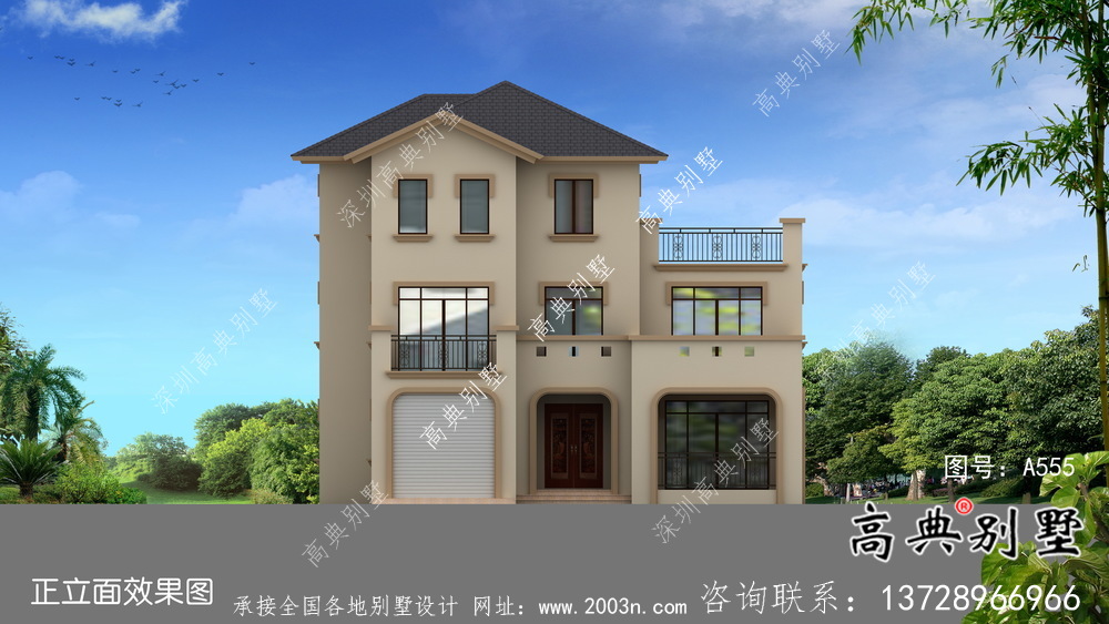 農村別致三層歐式別墅自建施工效果圖紙全套