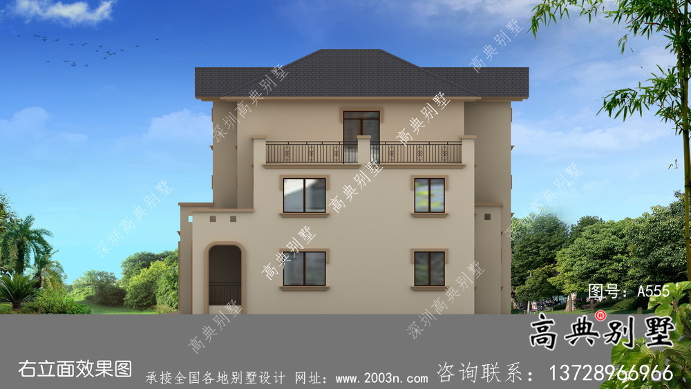 農村別致三層歐式別墅自建施工效果圖紙全套
