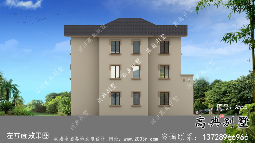 農村別致三層歐式別墅自建施工效果圖紙全套
