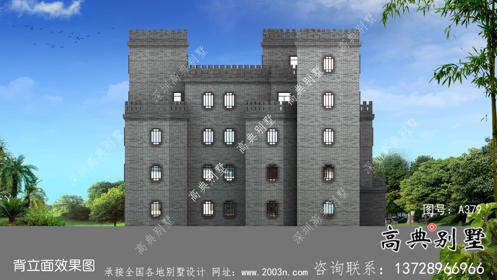 平屋頂中式城堡別墅，五層私人別墅設計圖
