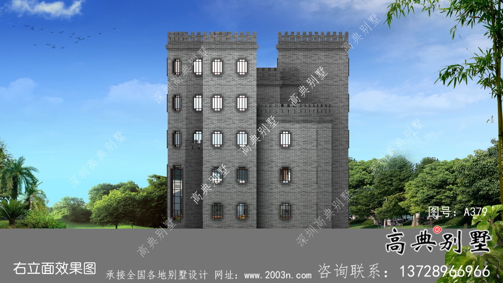 平屋頂中式城堡別墅，五層私人別墅設計圖