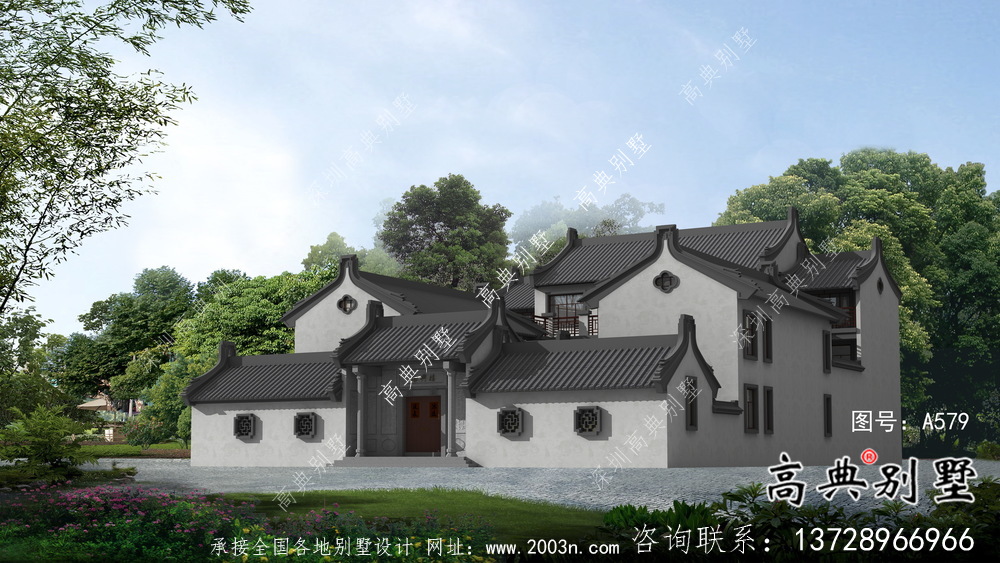 莊嚴大氣三層中式四合院別墅設計圖紙
