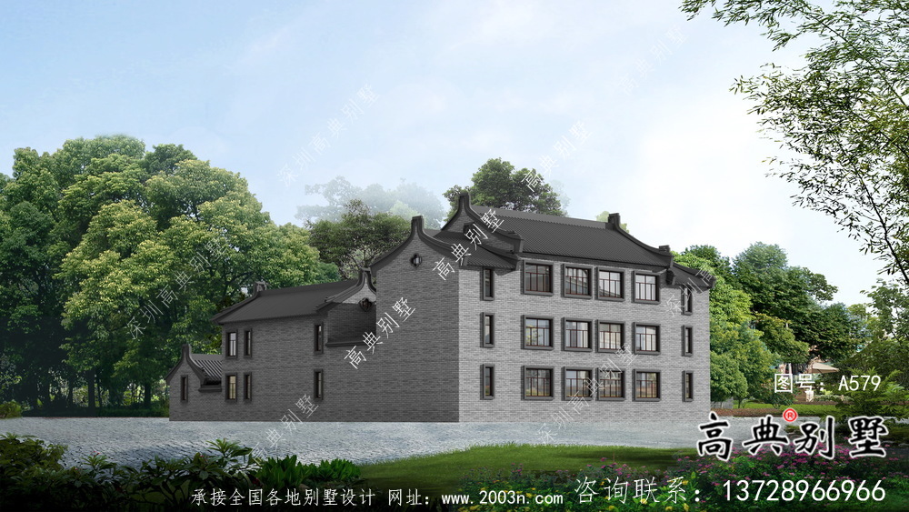 莊嚴大氣三層中式四合院別墅設計圖紙