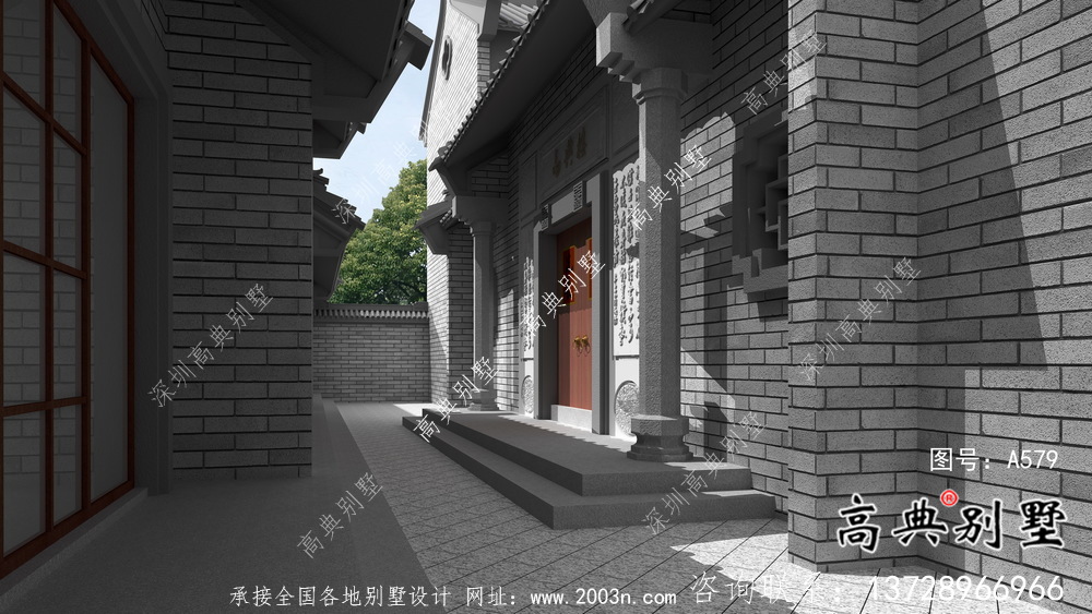 莊嚴大氣三層中式四合院別墅設計圖紙