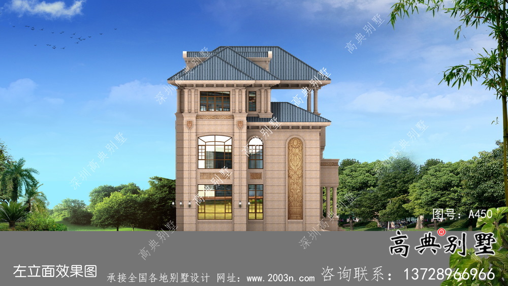 三層清爽帶陽(yáng)臺(tái)復(fù)式別墅房型效果圖