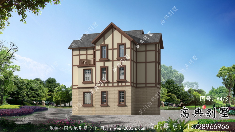 三層簡易實用農村別墅設計效果圖