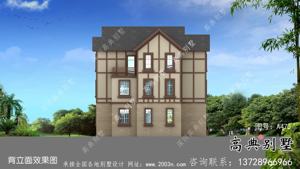 三層簡易實用農村別墅設計效果圖
