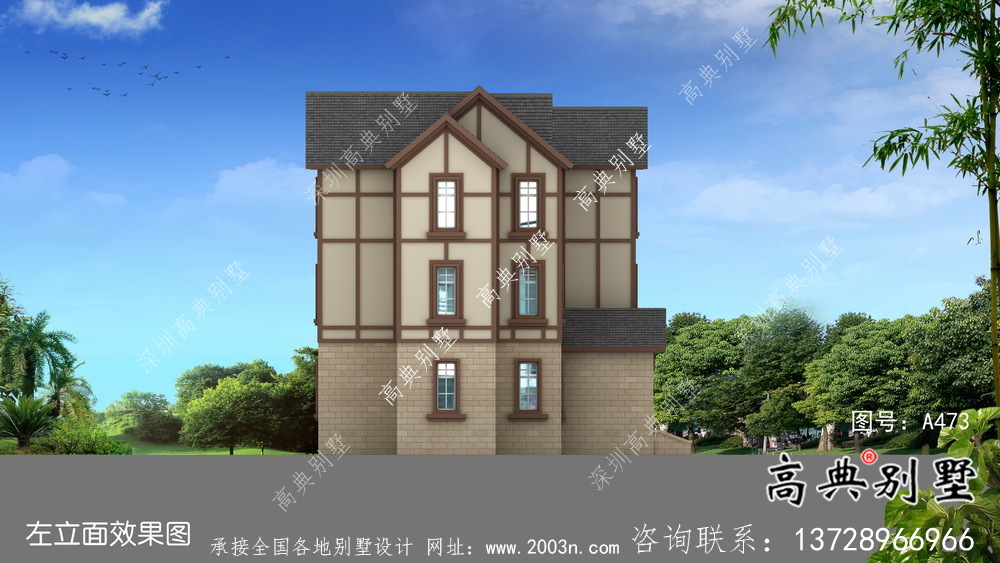 三層簡易實用農村別墅設計效果圖