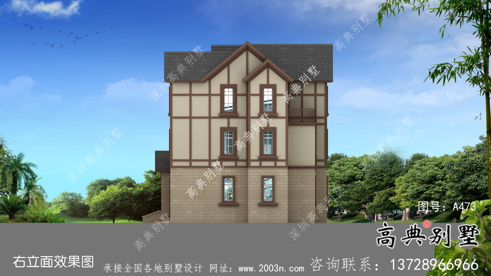 三層簡易實用農村別墅設計效果圖