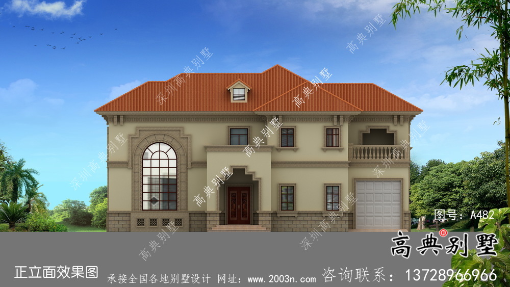 美觀實用的兩層帶車庫別墅設計圖，附有結構圖和效果圖
