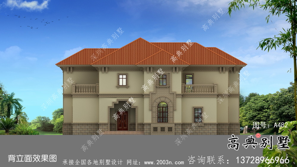 美觀實用的兩層帶車庫別墅設計圖，附有結構圖和效果圖
